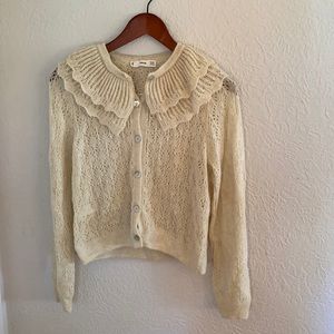 Mango crochet collar cream sweater size small